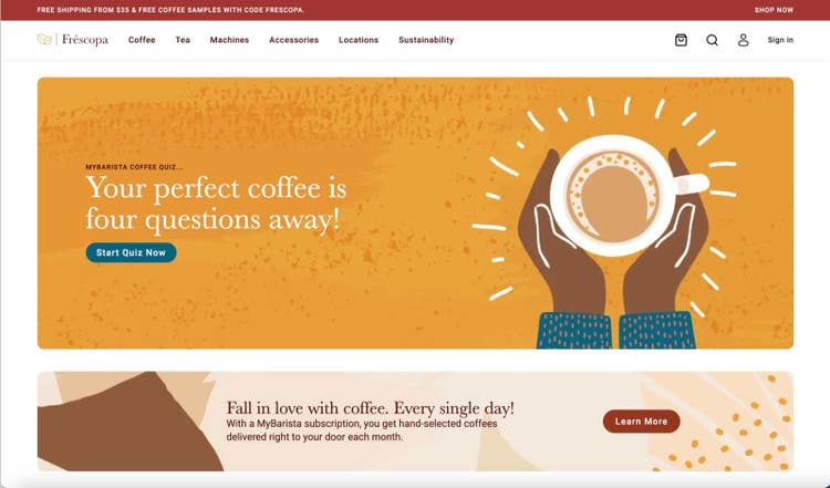 Frescopa home page before the redesign