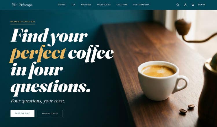 Frescopa home page after the redesign